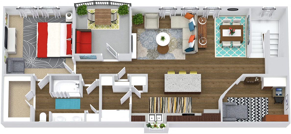 Floor plan for 1 bed, 1 bath, 1047 sqft